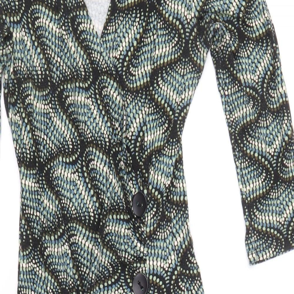 Wallis Womens Green Floral Viscose Trapeze & Swing Size 8 V-Neck Pullover