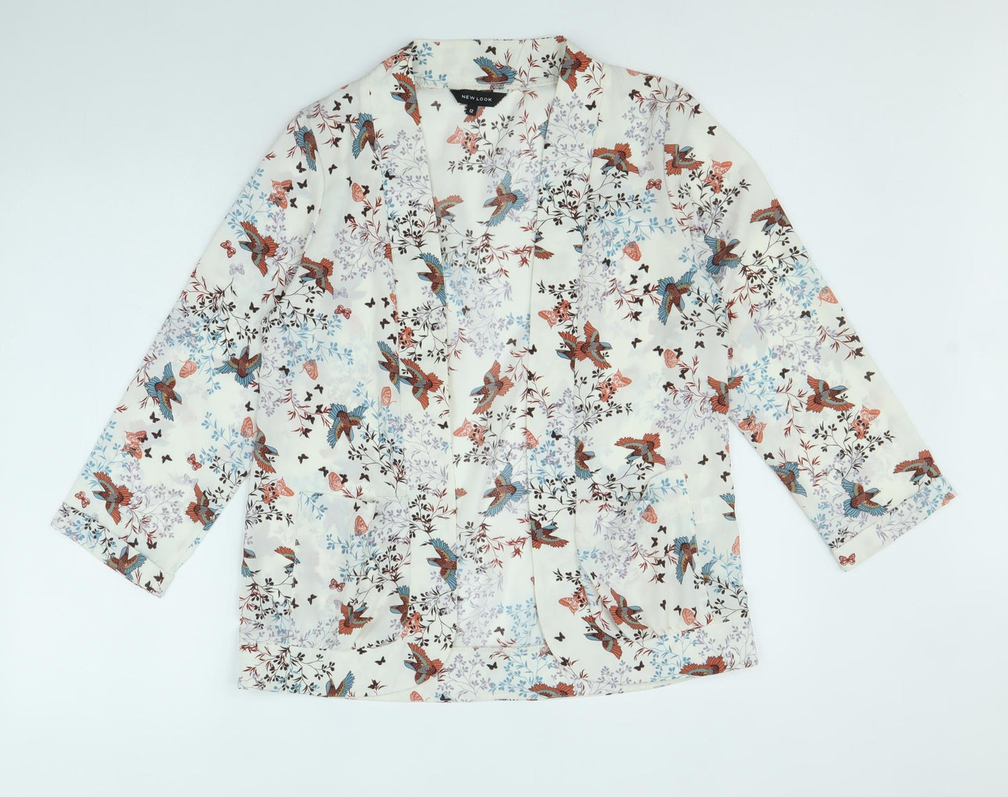 New Look Womens Multicoloured Geometric Polyester Kimono Blouse Size 14 V-Neck