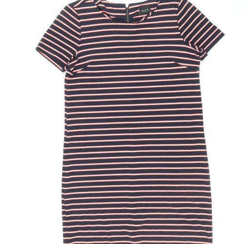 VILA Womens Blue Striped Polyester T-Shirt Dress Size M Round Neck Zip
