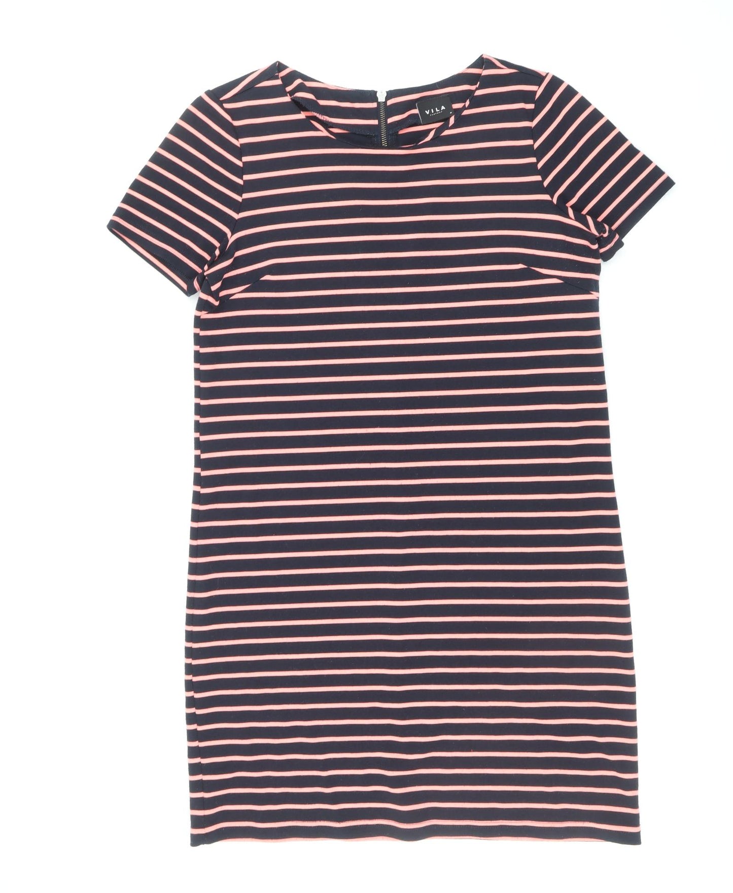 VILA Womens Blue Striped Polyester T-Shirt Dress Size M Round Neck Zip