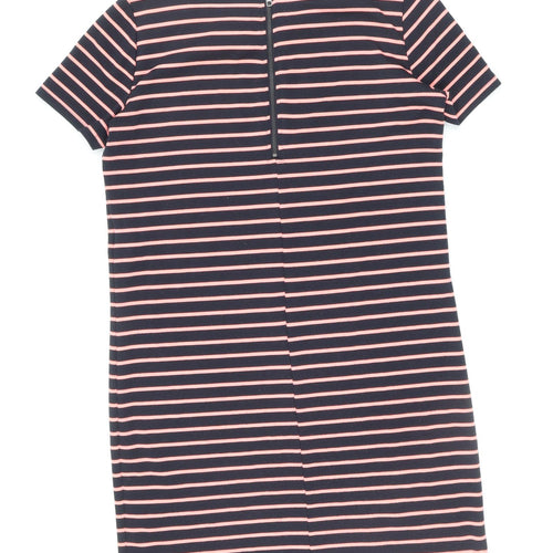VILA Womens Blue Striped Polyester T-Shirt Dress Size M Round Neck Zip