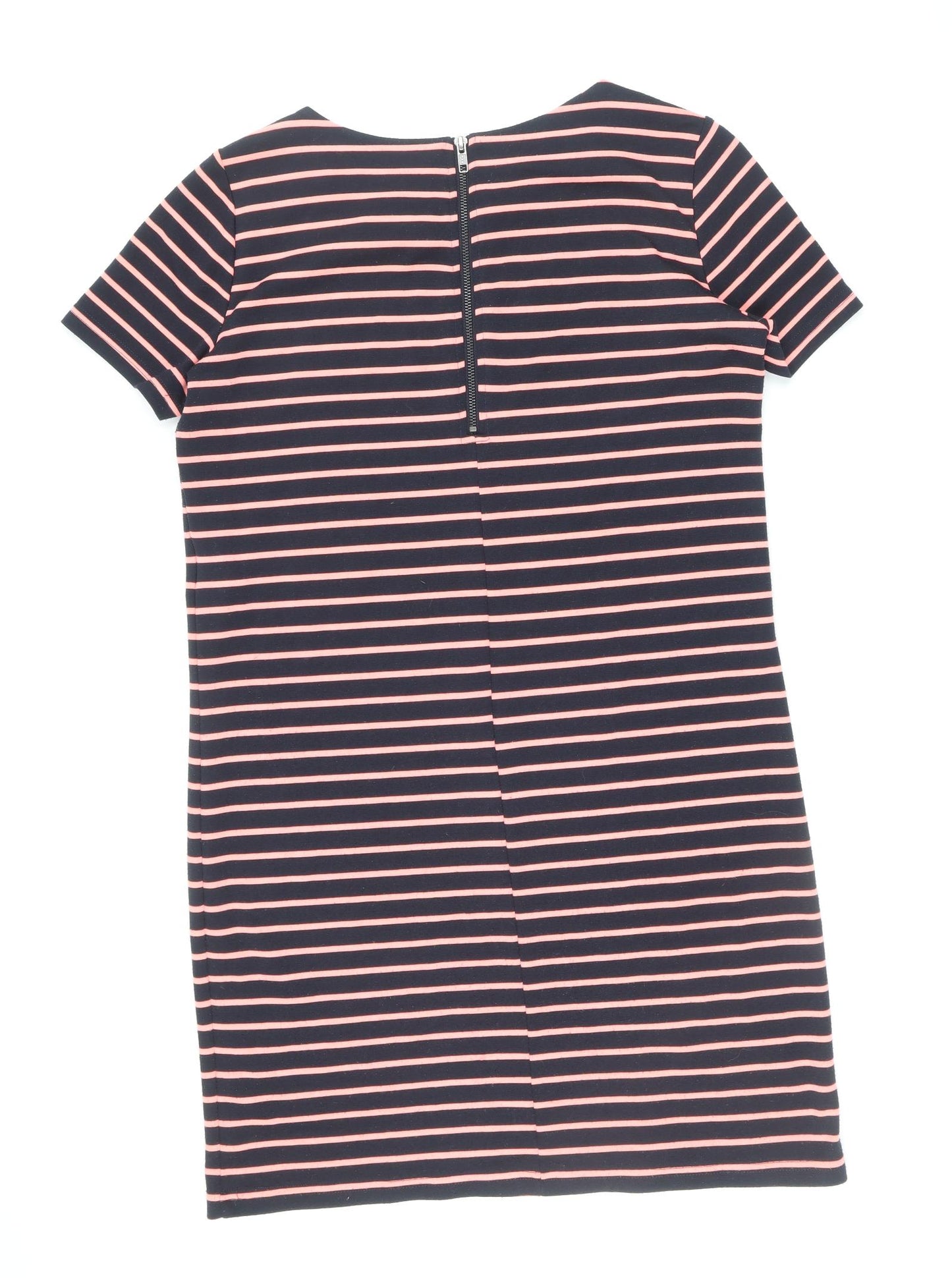 VILA Womens Blue Striped Polyester T-Shirt Dress Size M Round Neck Zip