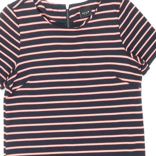 VILA Womens Blue Striped Polyester T-Shirt Dress Size M Round Neck Zip