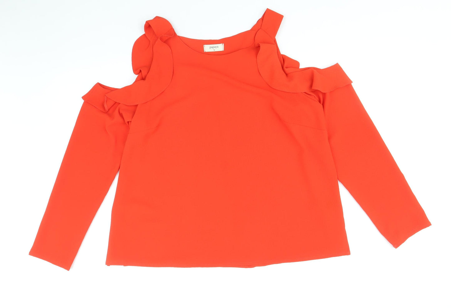 Papaya Womens Red Polyester Basic T-Shirt Size 16 Round Neck - Cold Shoulder
