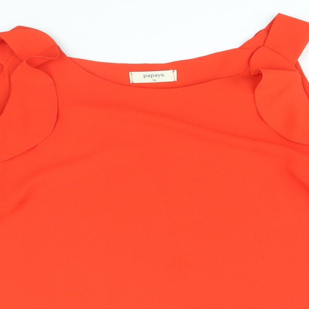 Papaya Womens Red Polyester Basic T-Shirt Size 16 Round Neck - Cold Shoulder