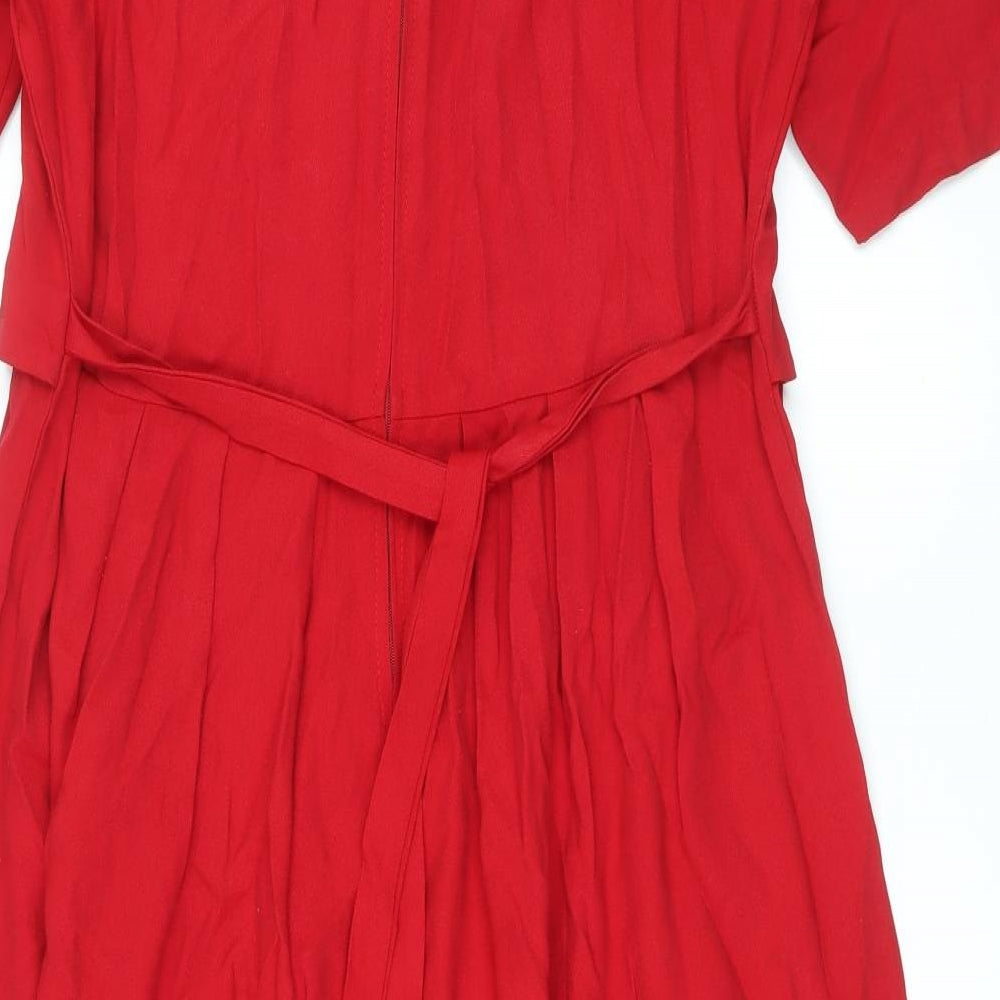 Peri Petites Womens Red Floral Viscose Trapeze & Swing Size 16 Round Neck Button