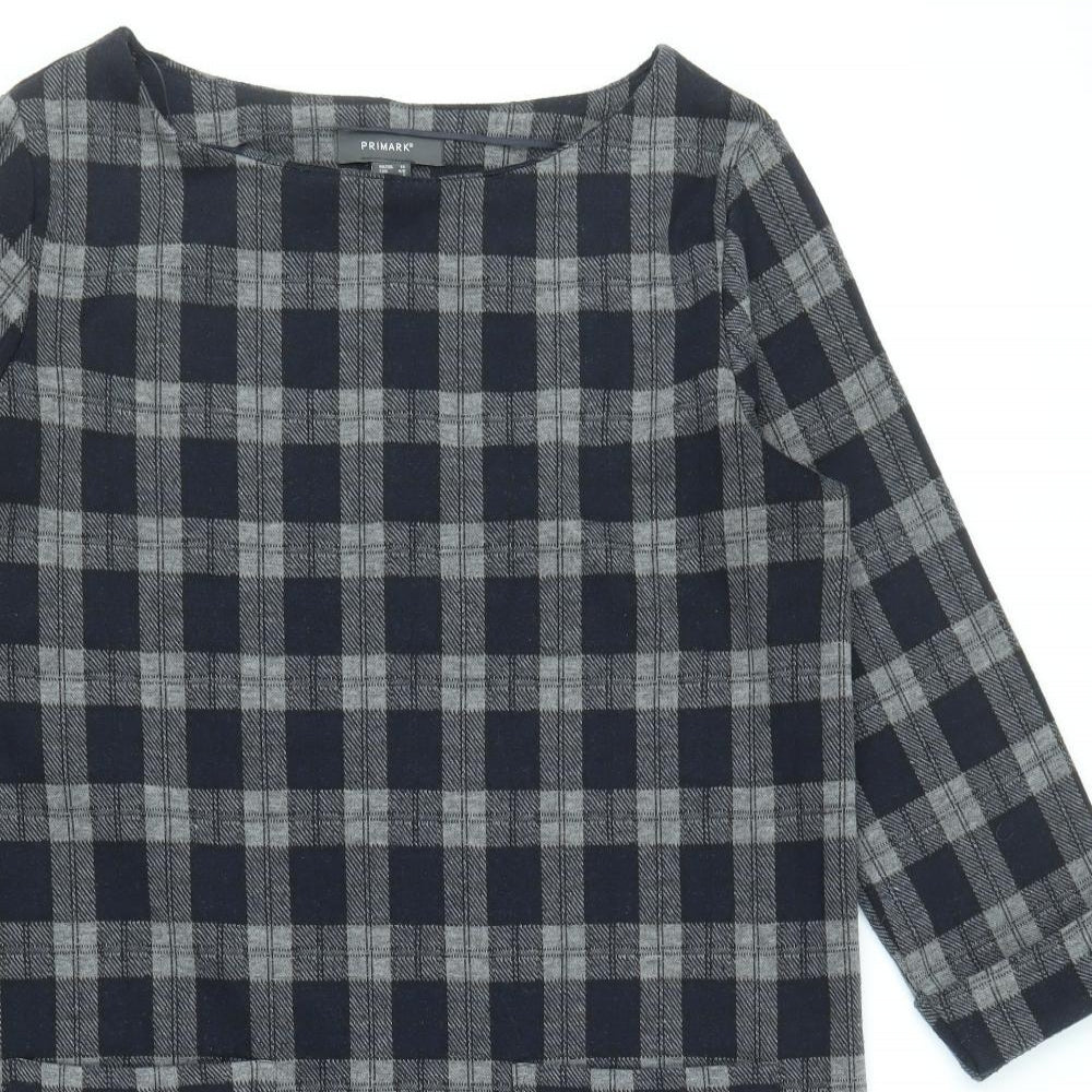 Primark Womens Grey Check Polyester Sheath Size 12 Round Neck Pullover