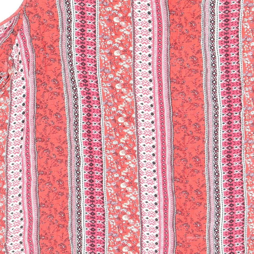 F&F Womens Red Geometric Viscose Basic Blouse Size 16 Round Neck - Cold Shoulder