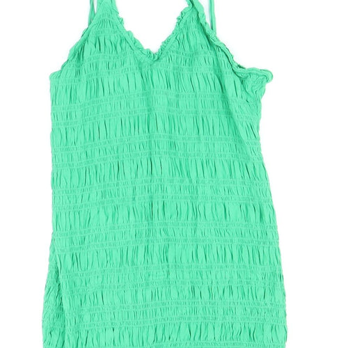 H&M Womens Green Viscose Slip Dress Size L V-Neck Pullover