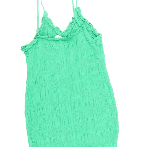 H&M Womens Green Viscose Slip Dress Size L V-Neck Pullover