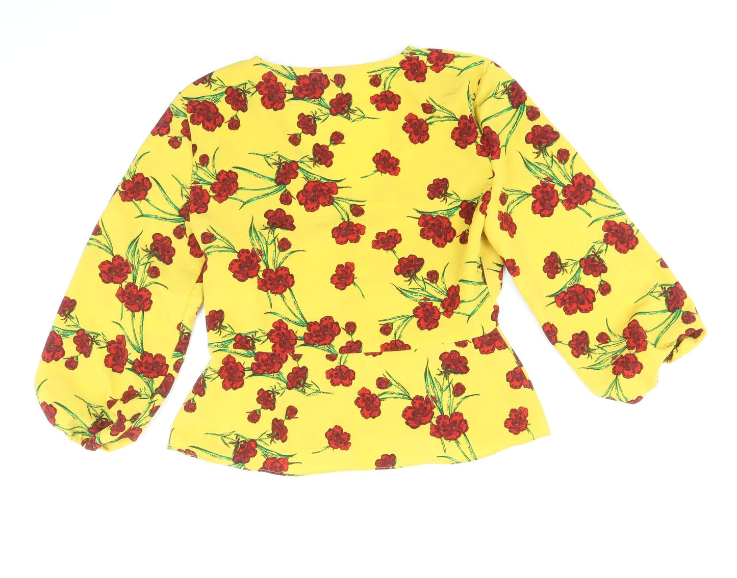 Topshop Womens Yellow Floral Polyester Basic Blouse Size 8 V-Neck