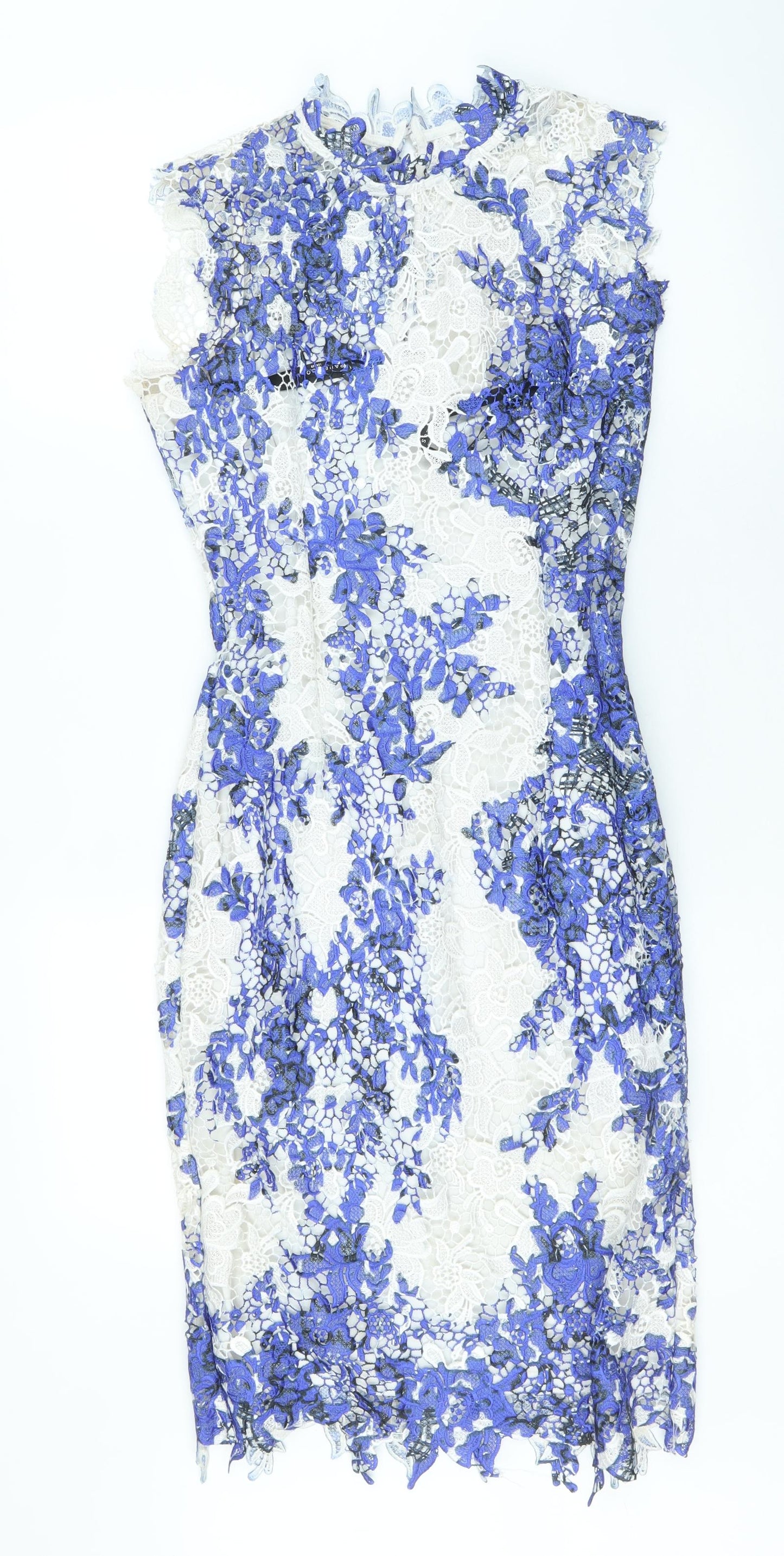Paper Dolls Womens Blue Floral Polyester Bodycon Size 8 Round Neck Zip