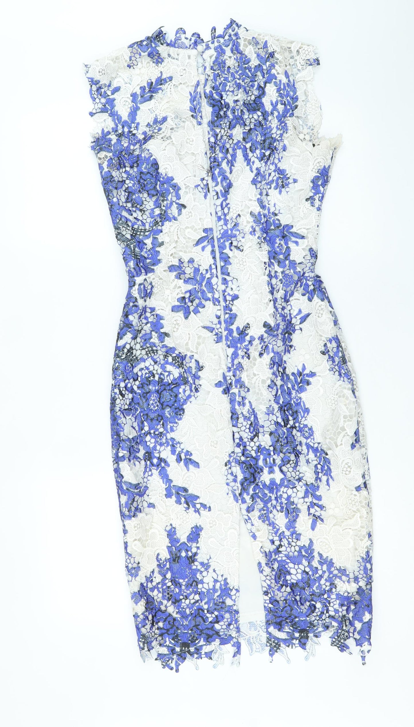 Paper Dolls Womens Blue Floral Polyester Bodycon Size 8 Round Neck Zip