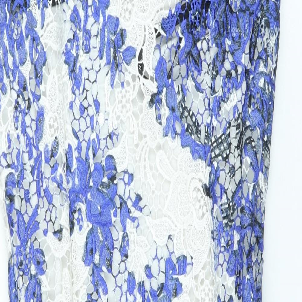 Paper Dolls Womens Blue Floral Polyester Bodycon Size 8 Round Neck Zip