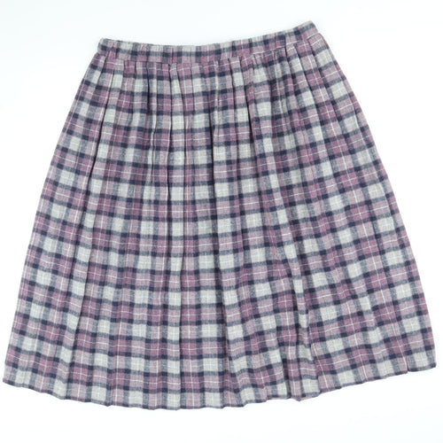 Damart Womens Purple Plaid Polyester Pleated Skirt Size 18