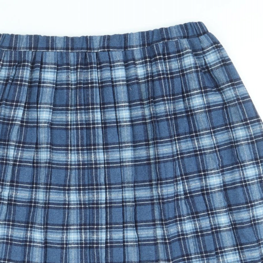 Damart Womens Blue Plaid Polyester Pleated Skirt Size 18