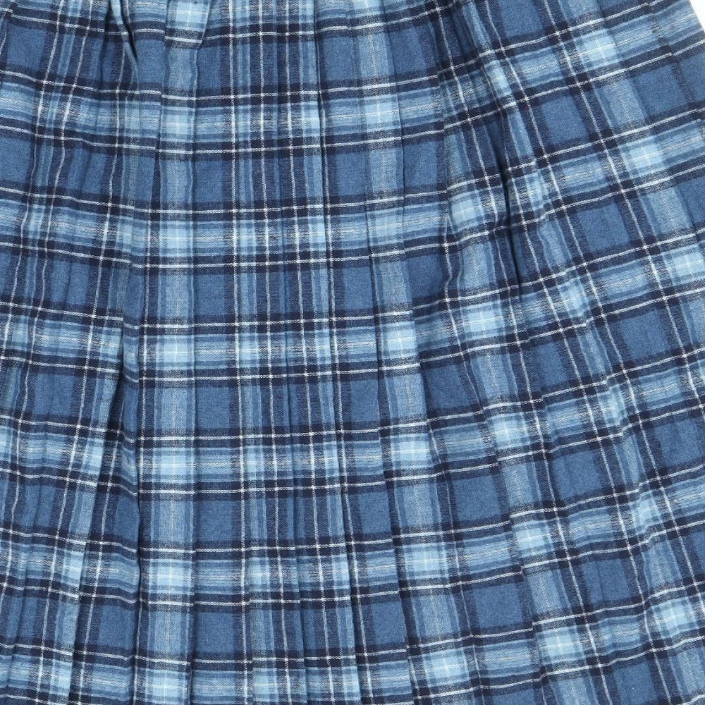 Damart Womens Blue Plaid Polyester Pleated Skirt Size 18