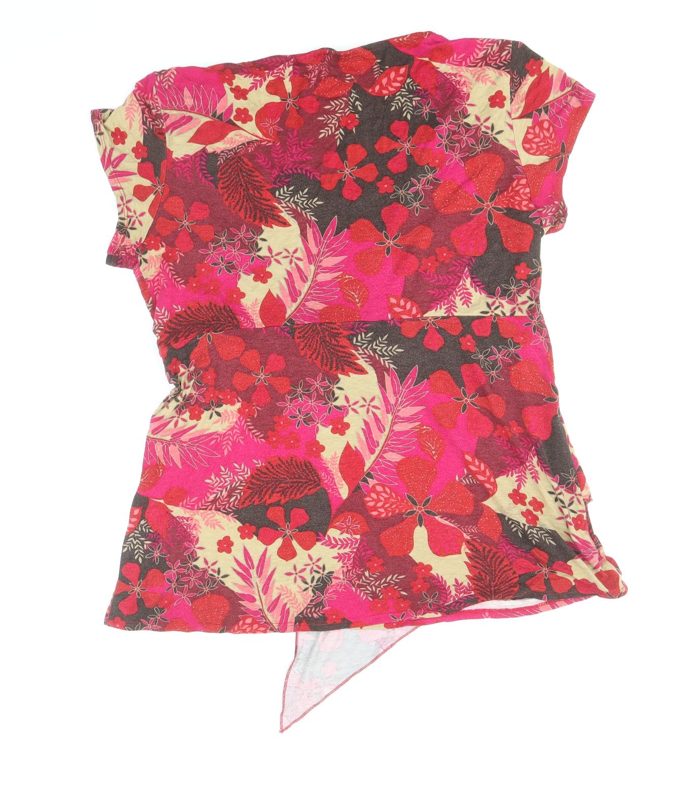Marks and Spencer Womens Red Floral Viscose Basic Blouse Size 18 V-Neck