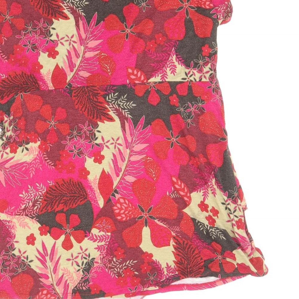 Marks and Spencer Womens Red Floral Viscose Basic Blouse Size 18 V-Neck