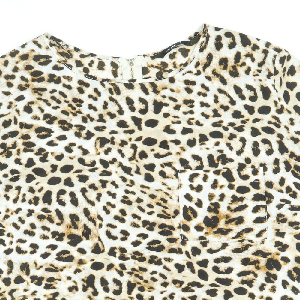 George Womens Brown Animal Print Polyester Basic T-Shirt Size 20 Round Neck - Leopard Print