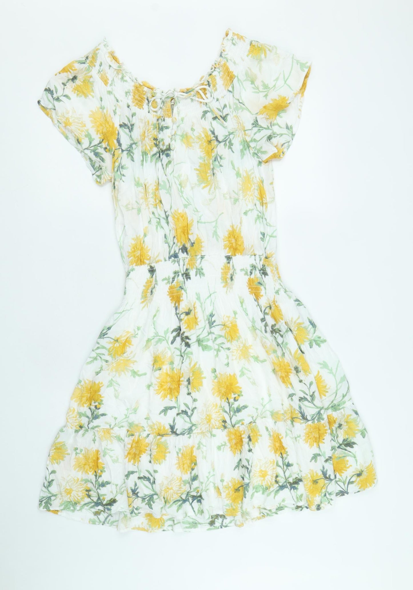 Fat Face Womens White Floral Viscose Skater Dress Size 10 Round Neck Pullover