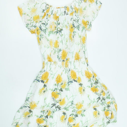 Fat Face Womens White Floral Viscose Skater Dress Size 10 Round Neck Pullover