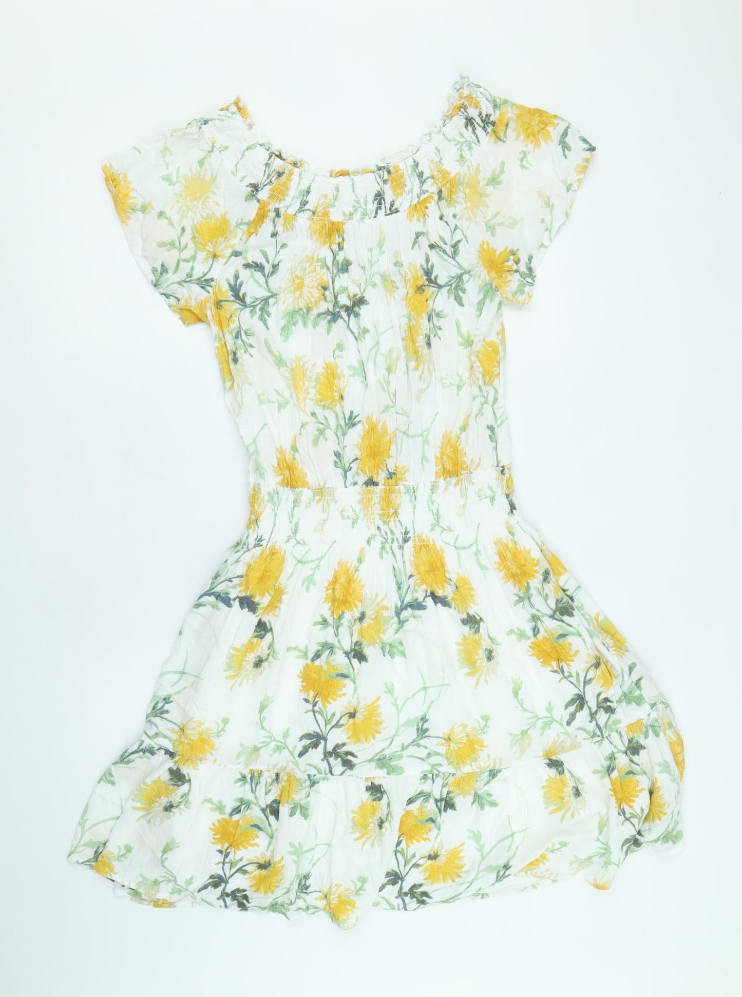 Fat Face Womens White Floral Viscose Skater Dress Size 10 Round Neck Pullover