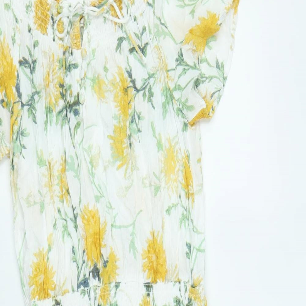 Fat Face Womens White Floral Viscose Skater Dress Size 10 Round Neck Pullover