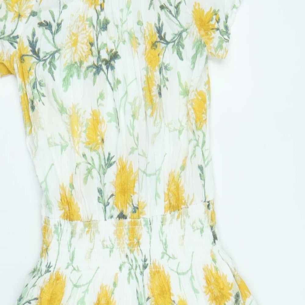 Fat Face Womens White Floral Viscose Skater Dress Size 10 Round Neck Pullover