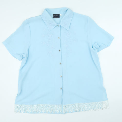 Adam Collection Womens Blue Polyester Basic Button-Up Size 18 Collared