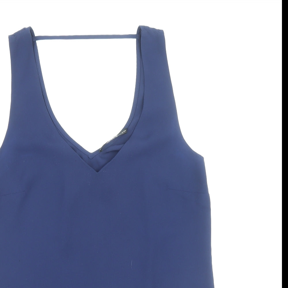 Oasis Womens Blue Polyester Basic Tank Size 8 V-Neck