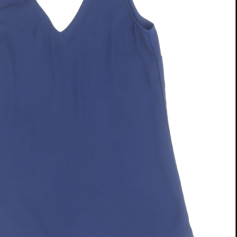 Oasis Womens Blue Polyester Basic Tank Size 8 V-Neck