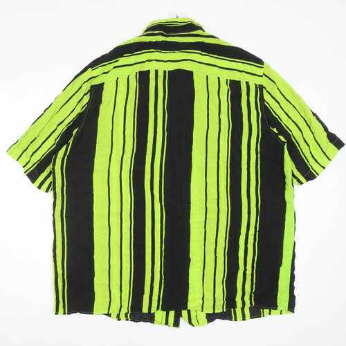 COLLUSION Mens Green Striped Viscose Button-Up Size XL Collared Button