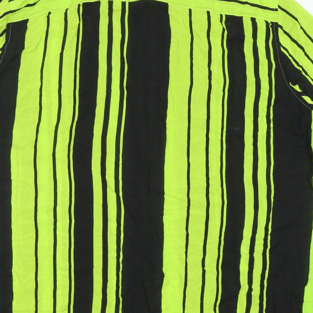 COLLUSION Mens Green Striped Viscose Button-Up Size XL Collared Button