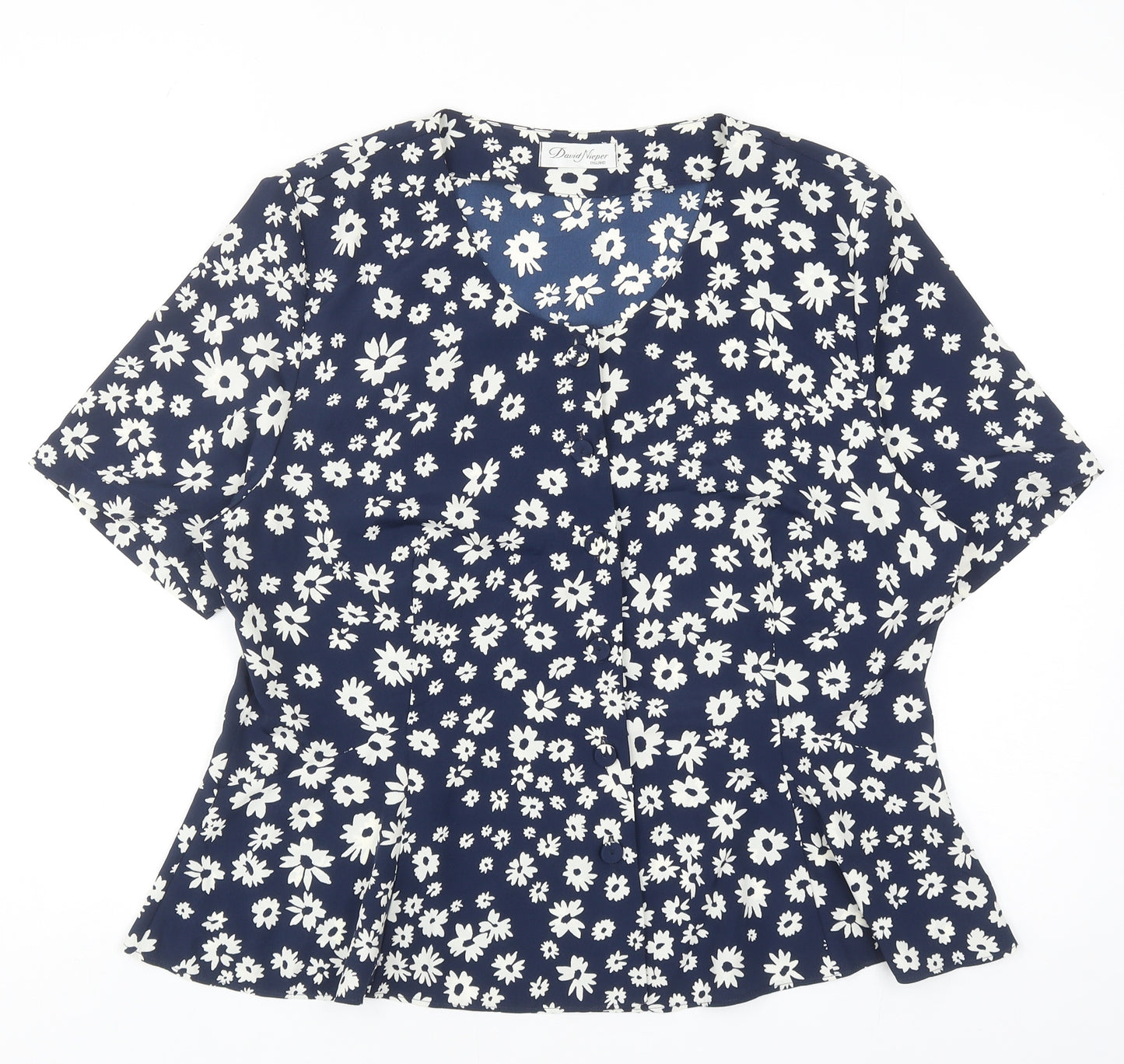 David Nieper Womens Blue Floral Polyester Basic T-Shirt Size 18 Scoop Neck
