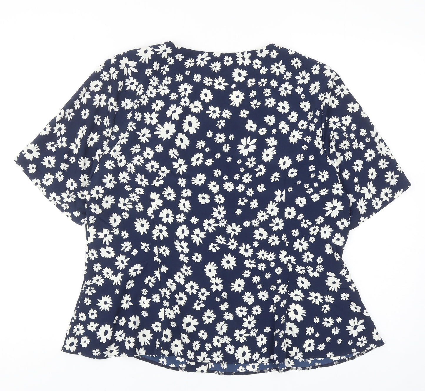 David Nieper Womens Blue Floral Polyester Basic T-Shirt Size 18 Scoop Neck