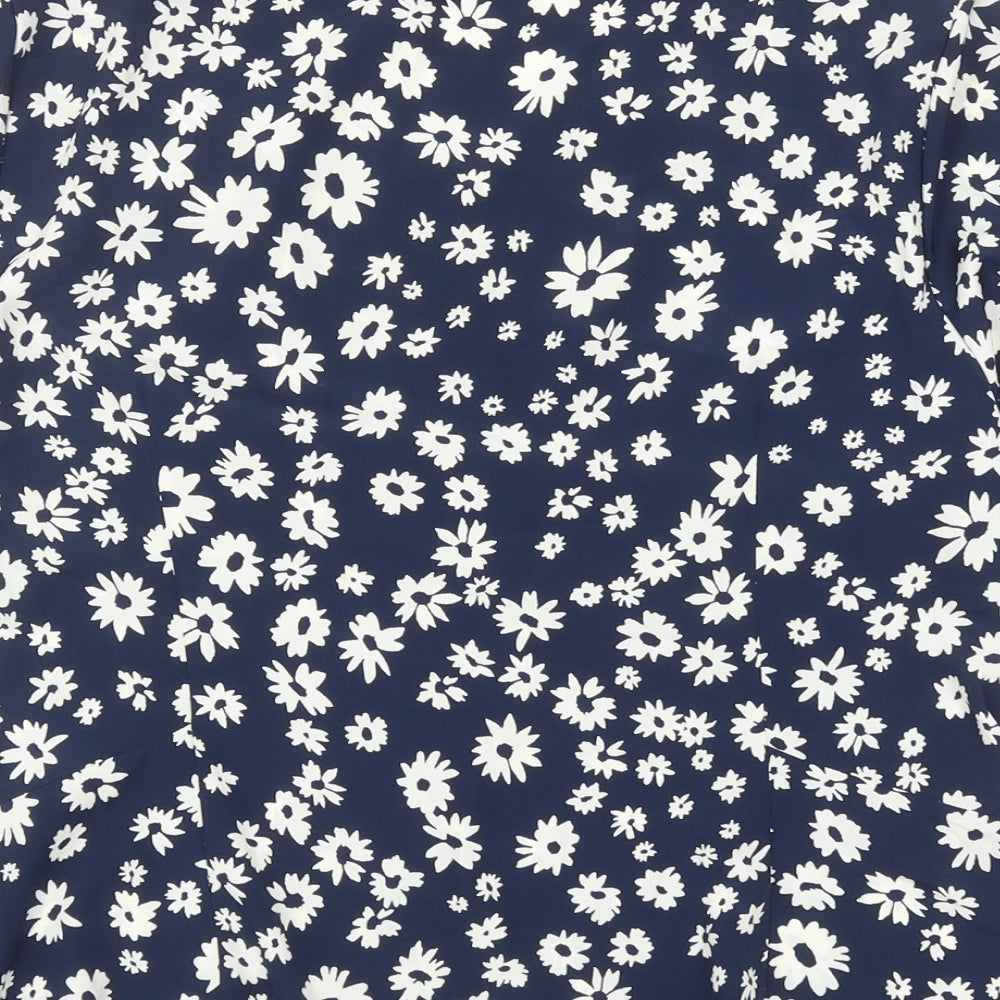 David Nieper Womens Blue Floral Polyester Basic T-Shirt Size 18 Scoop Neck