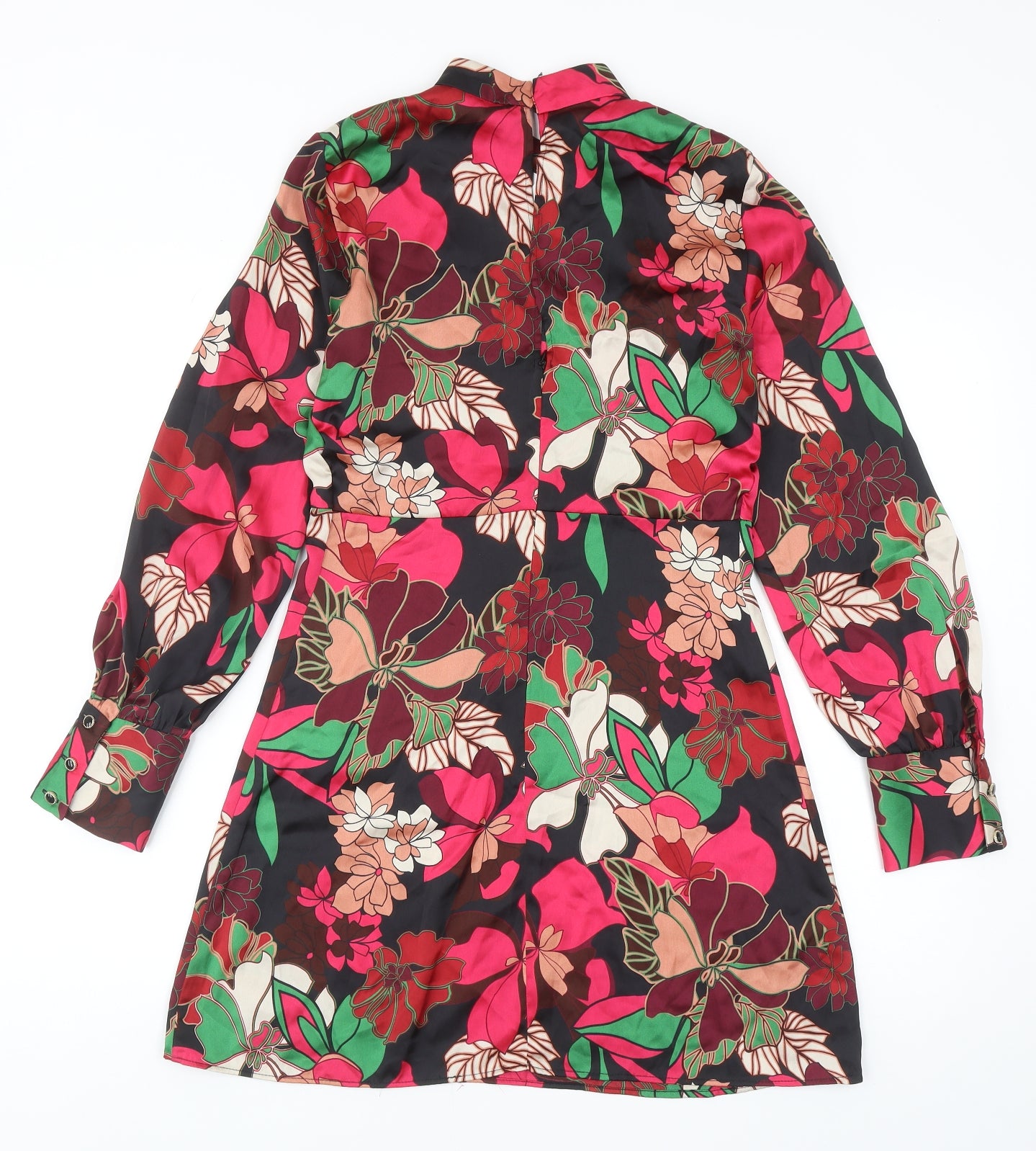 Zara Womens Multicoloured Floral Polyester A-Line Size S Mock Neck Zip