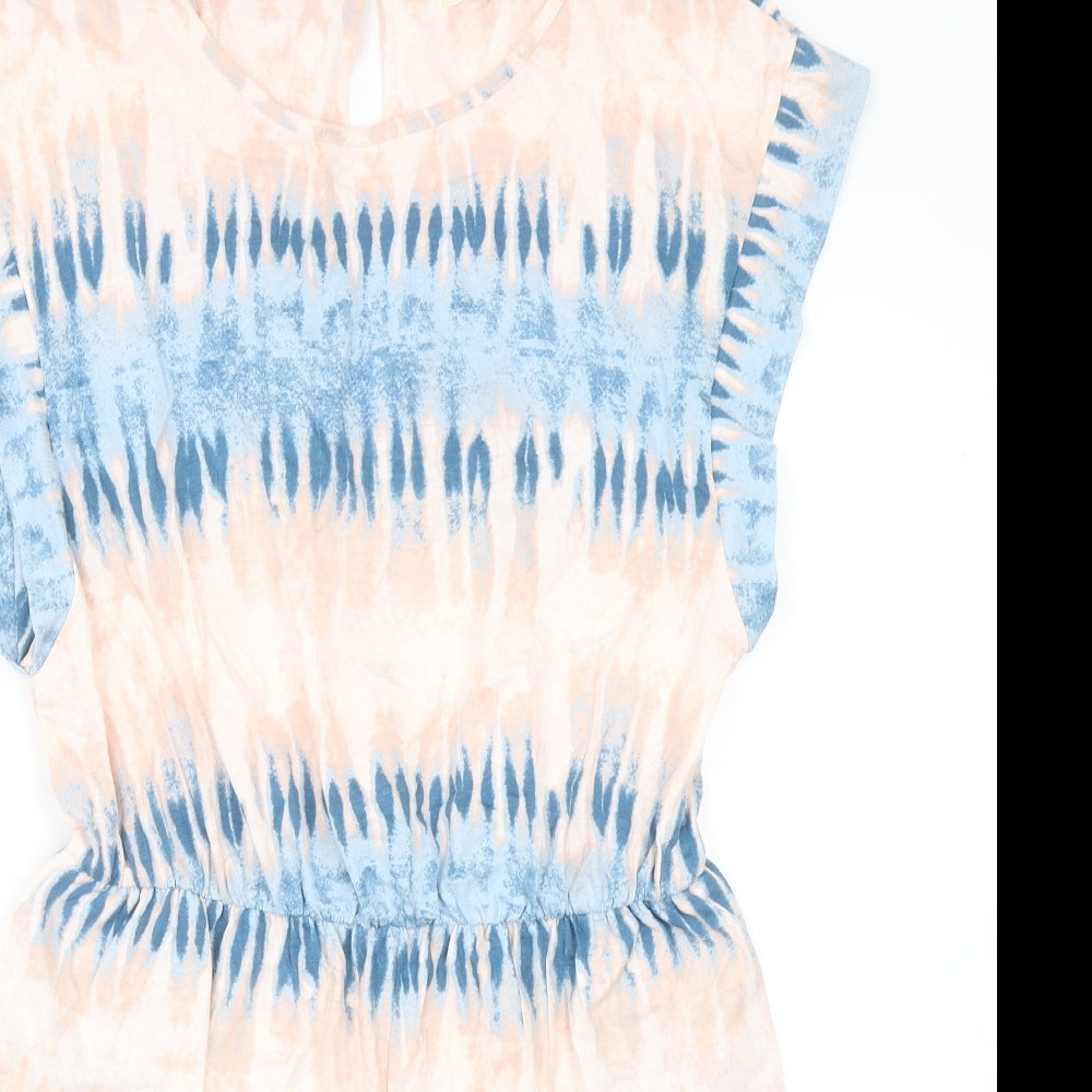 NEXT Womens Blue Geometric Cotton Playsuit One-Piece Size 16 Pullover