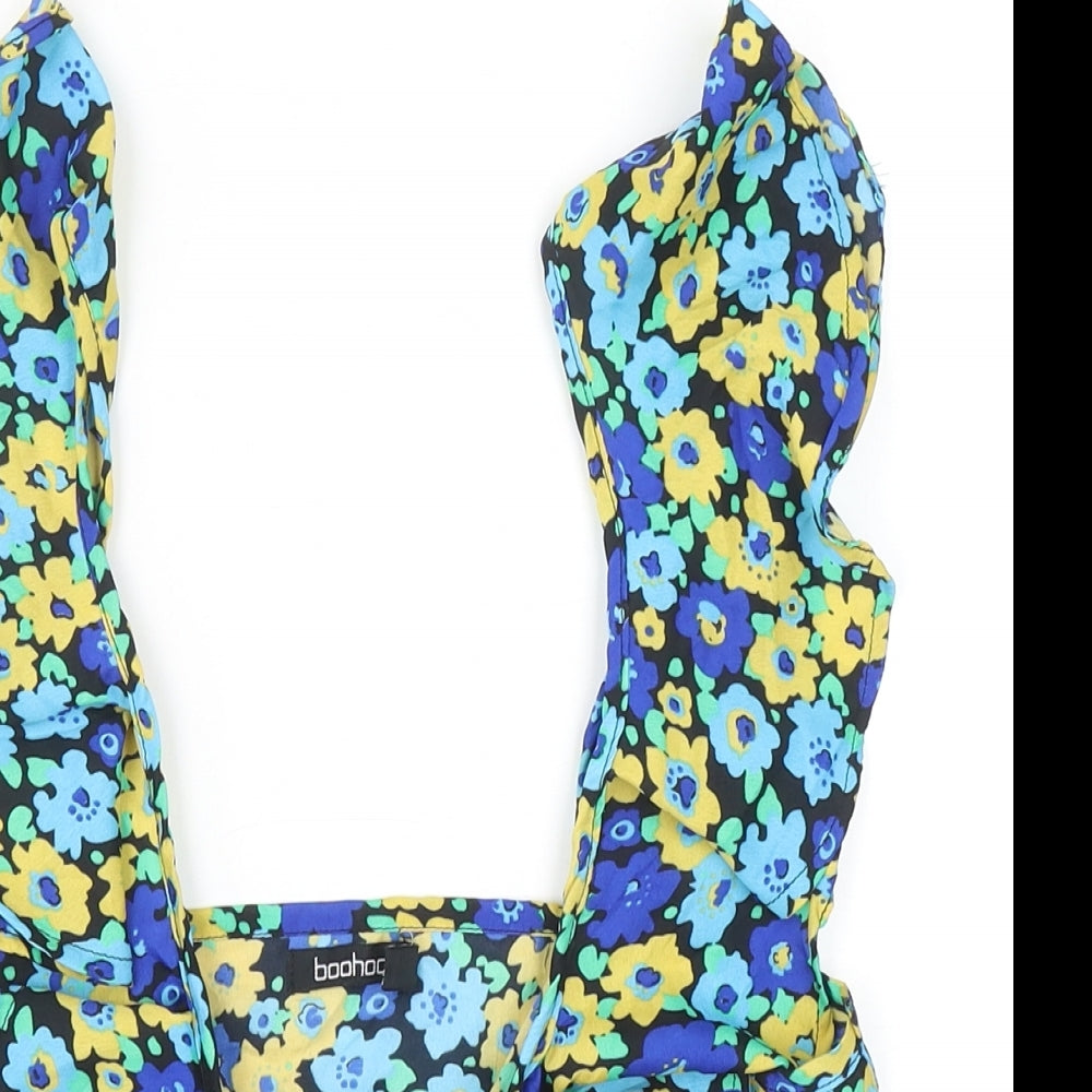 Boohoo Womens Multicoloured Floral Polyester Cropped Tank Size 10 Scoop Neck