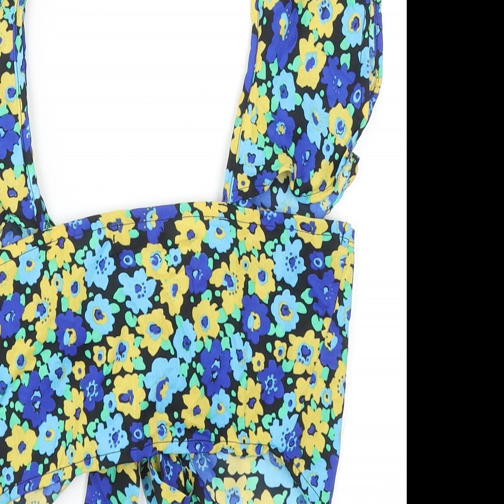 Boohoo Womens Multicoloured Floral Polyester Cropped Tank Size 10 Scoop Neck