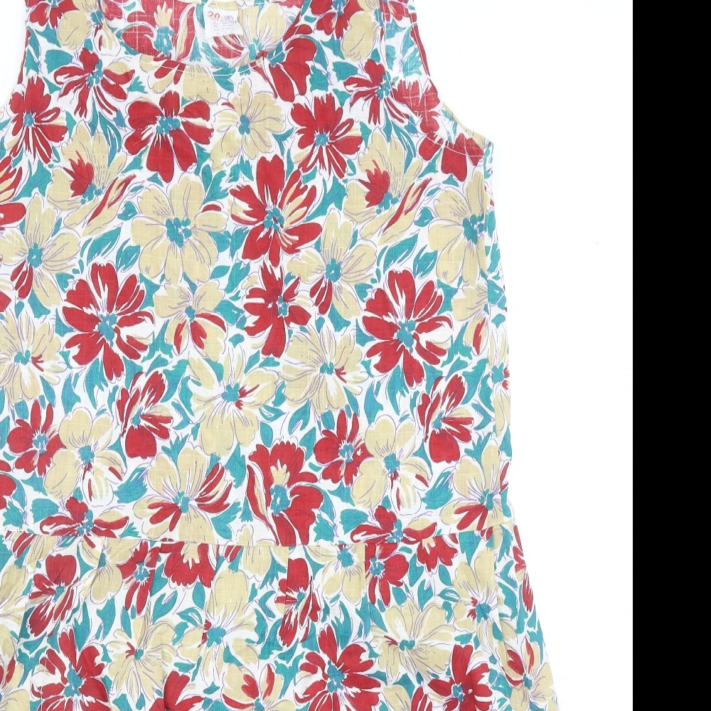 Preworn Womens Multicoloured Floral Cotton A-Line Size 20 Round Neck Pullover
