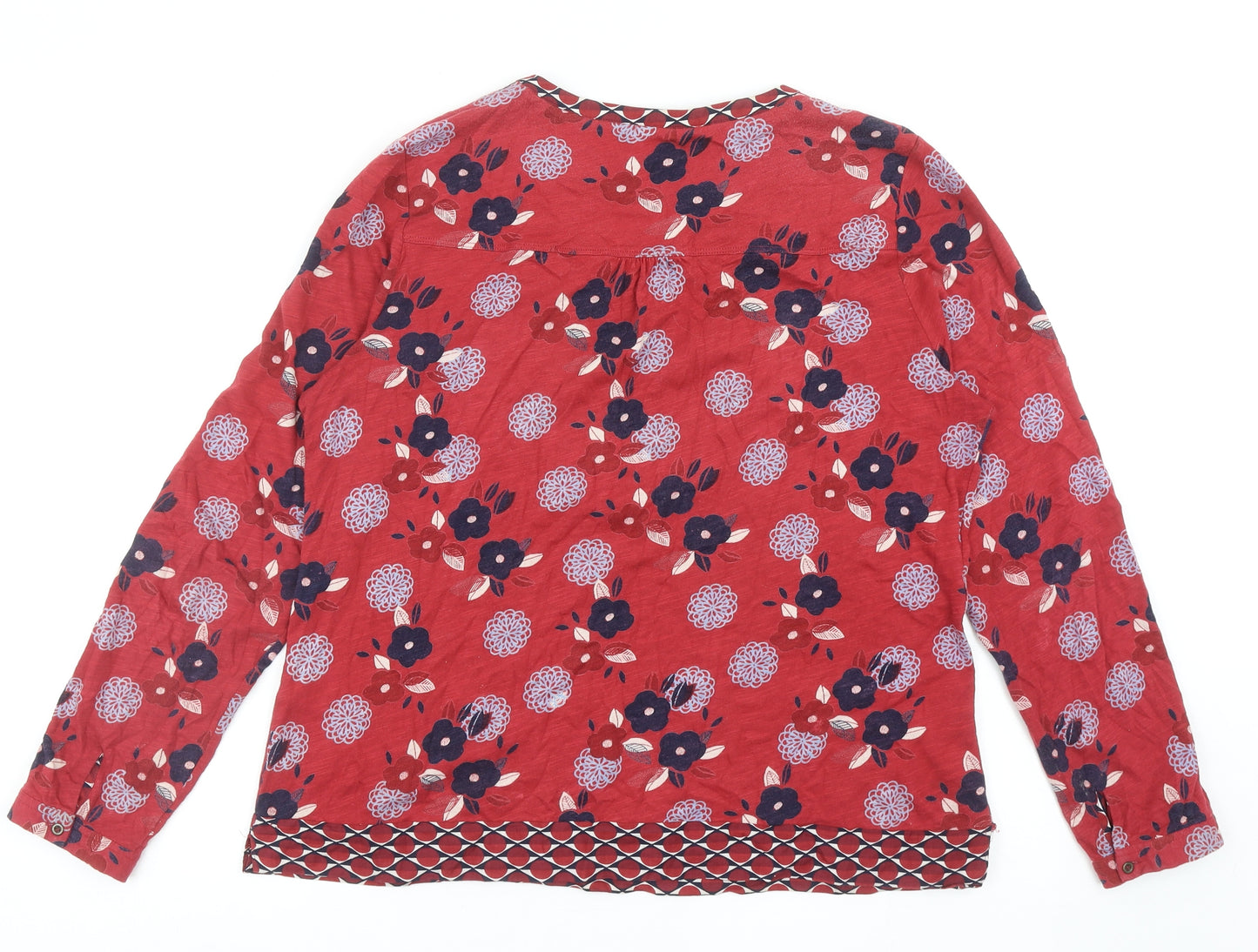 White Stuff Womens Red Floral Cotton Basic T-Shirt Size 14 Round Neck