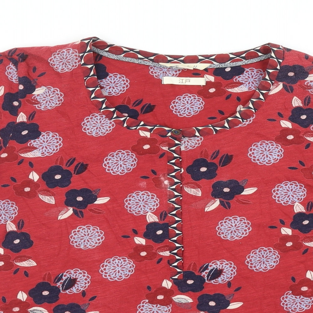 White Stuff Womens Red Floral Cotton Basic T-Shirt Size 14 Round Neck