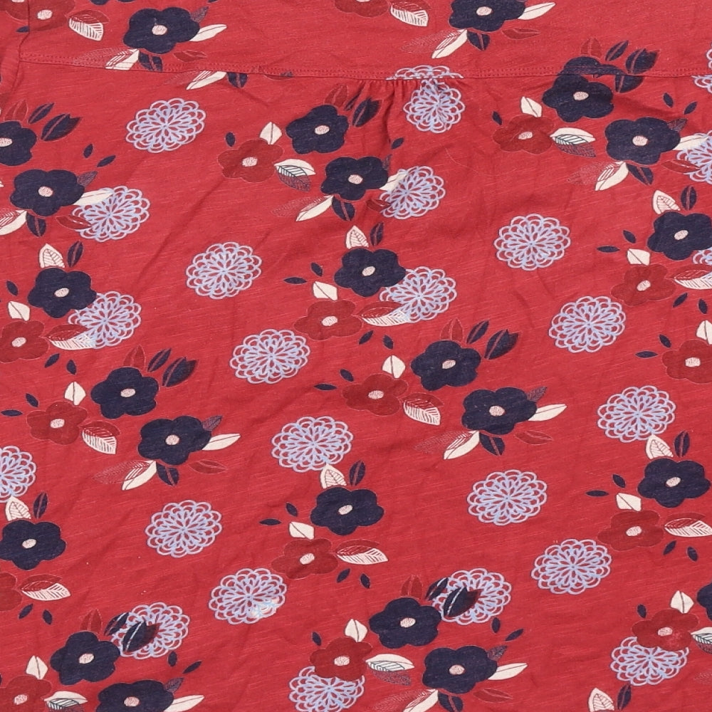 White Stuff Womens Red Floral Cotton Basic T-Shirt Size 14 Round Neck