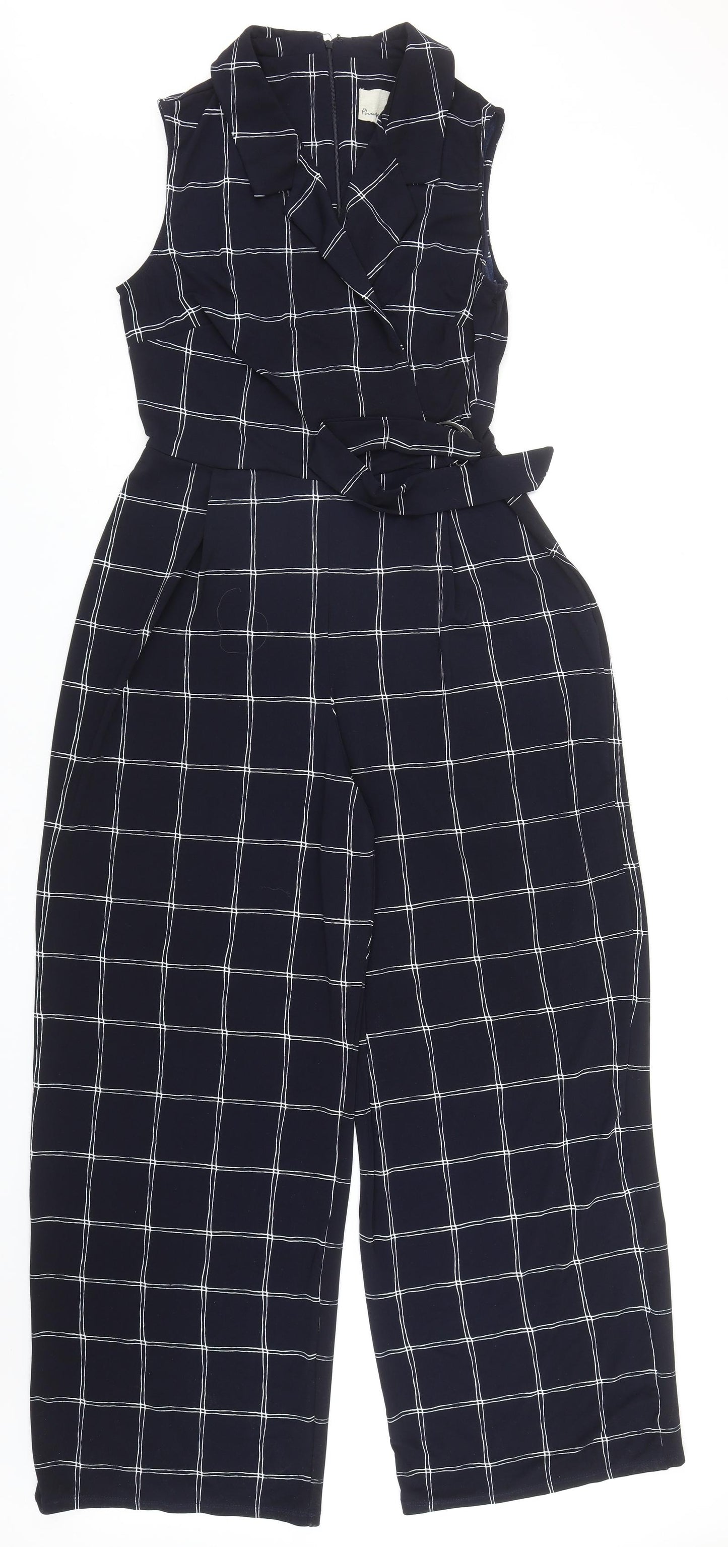 Phase Eight Womens Blue Geometric Viscose Jumpsuit One-Piece Size 14 Zip