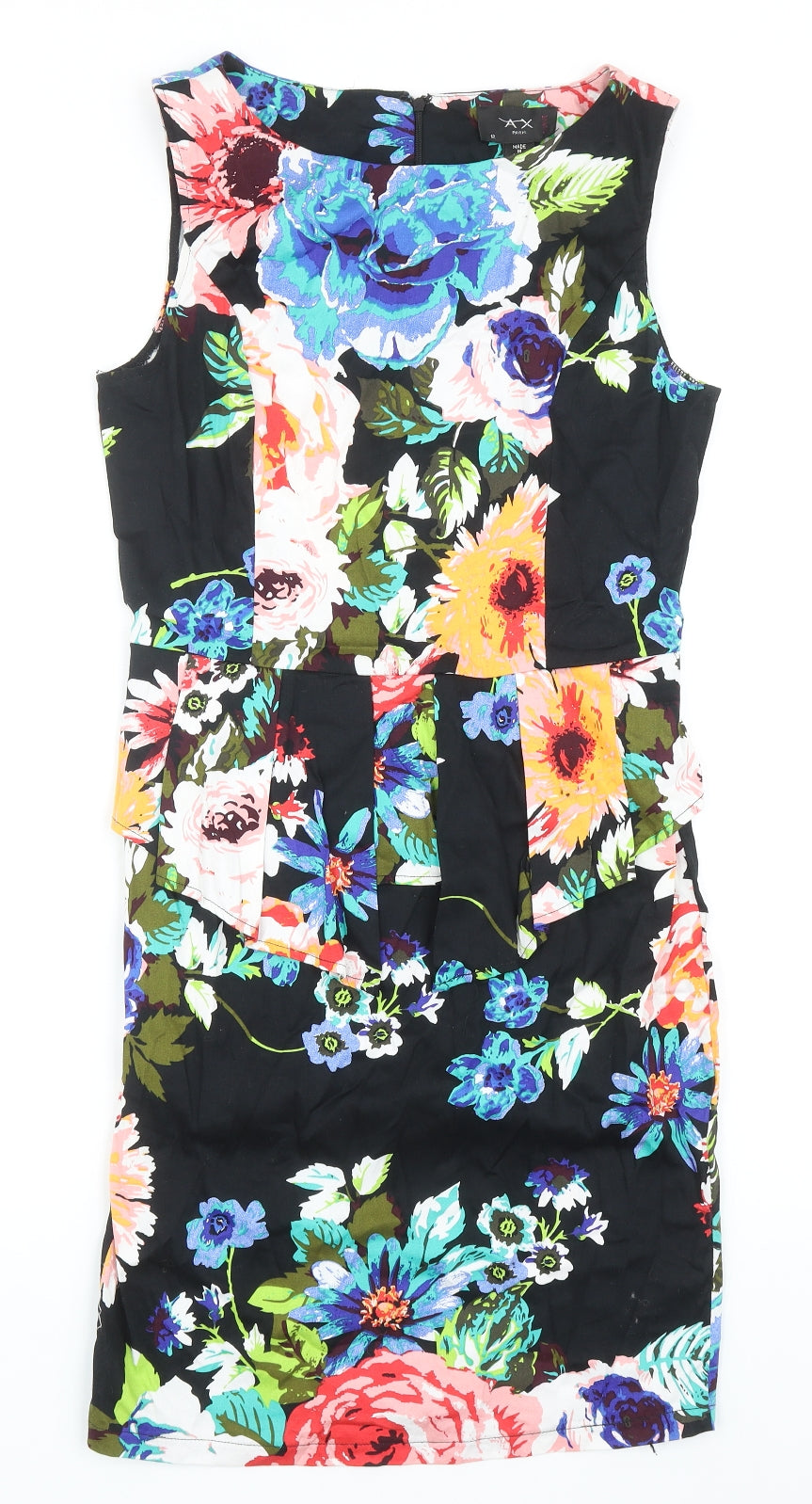 AX Paris Womens Black Floral Polyester A-Line Size 12 Boat Neck Zip