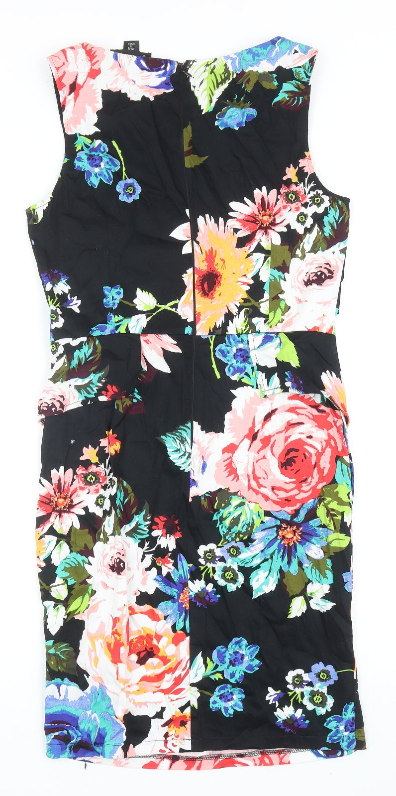 AX Paris Womens Black Floral Polyester A-Line Size 12 Boat Neck Zip