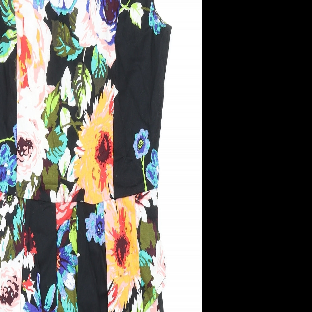 AX Paris Womens Black Floral Polyester A-Line Size 12 Boat Neck Zip