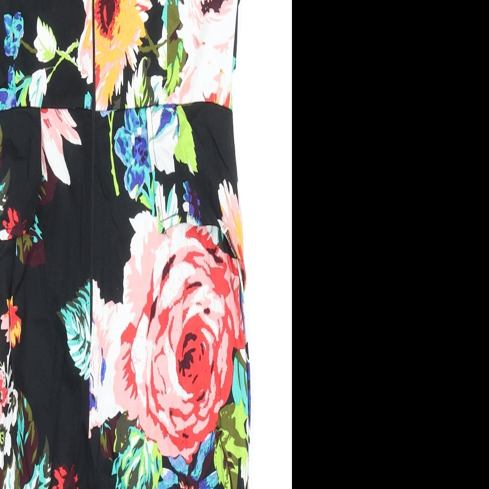 AX Paris Womens Black Floral Polyester A-Line Size 12 Boat Neck Zip